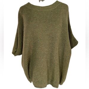 Easel Olive Speckled Oversized Textured Knit  Lagenlook Artsy Layering Sweater L
